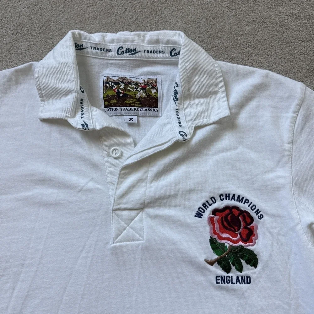 Vintage Cotton Traders Classic England Rugby Red Rose Short Sleeve Polo Sz S
